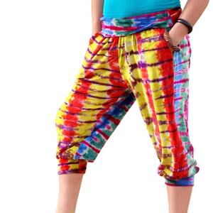 Womens Pants Small Tie Dye Handmade Cropped Yoga Festival Hiking Hippie Colorful